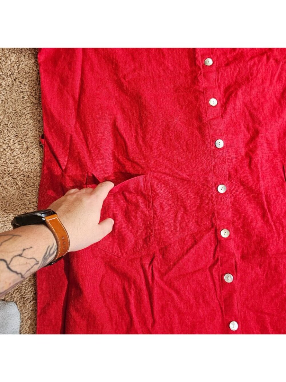 Casual Corner Annex Shirt Dress Womens 22W Red Button Front Linen Blend Y2K - Picture 4 of 13